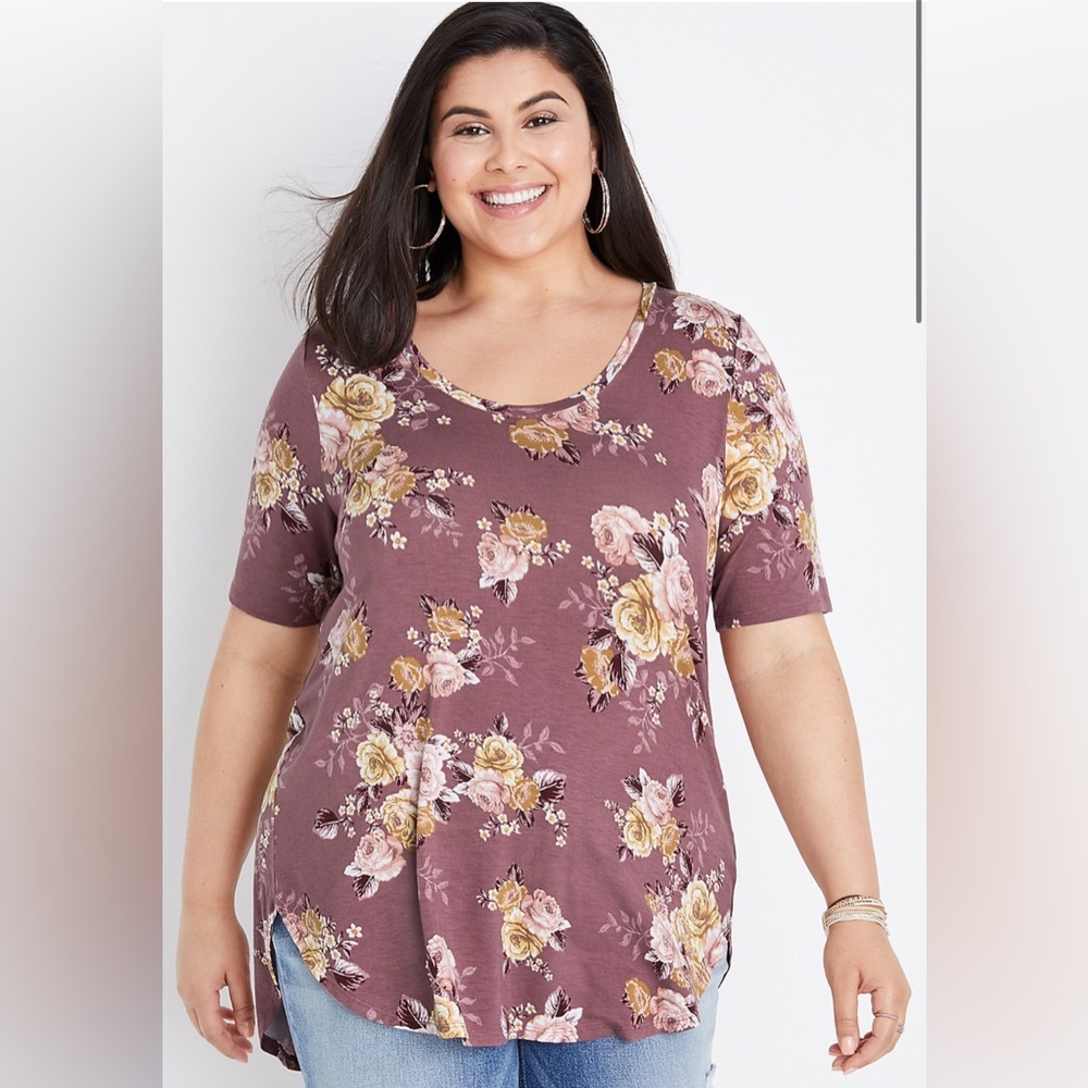 Maurice's mauve floral tunic tee size small